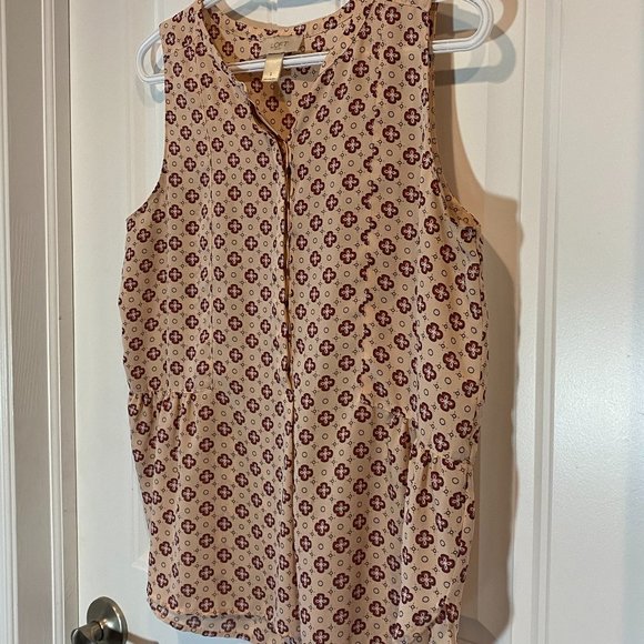 Beige Maroon Patterned Peplum Sleeveless Blouse - Picture 2 of 2